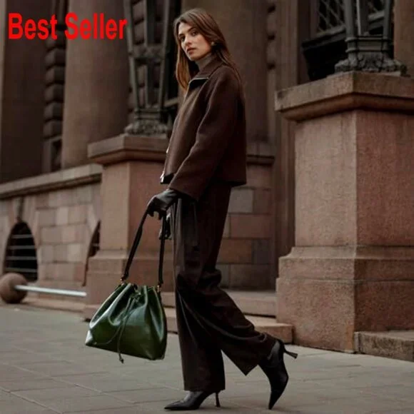 Full-Grain Leather Bucket Bag Italian Handmade Shoulder Bag